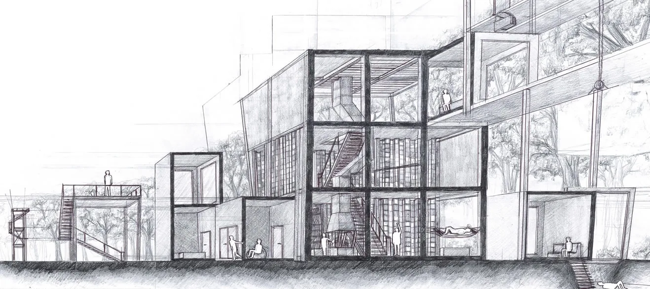 Corte arquitectónico dibujado a mano