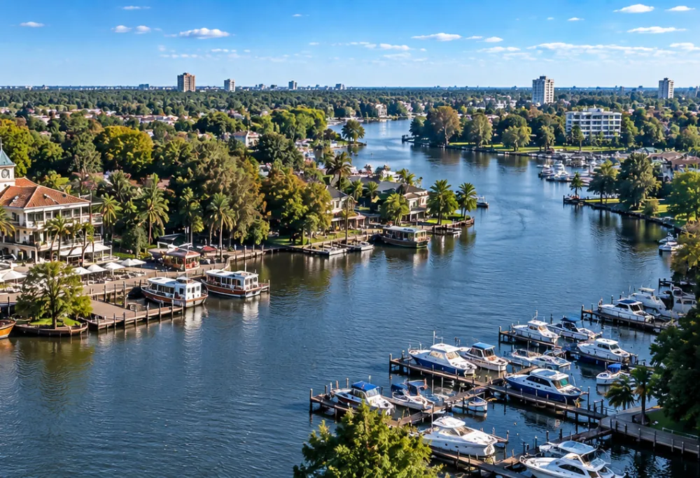 Vista aérea del río en Tigre, Zona Norte